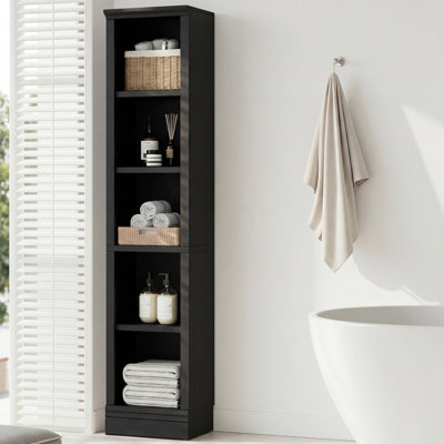Corner Bookcase with Adjustable Shelves, 5-Tier Narrow Bookshelf, Black, 72.5 Inch