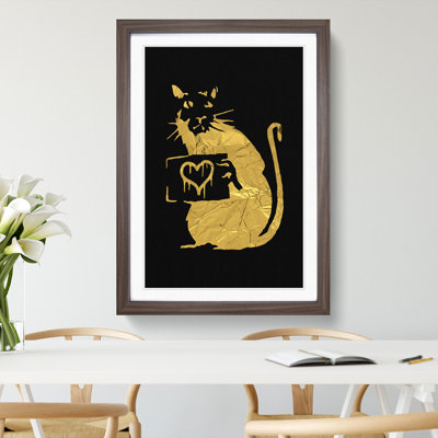 Banksy in Gold Rat with Heart - Picture Frame Graphic Art