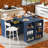 Rolling Kitchen Island With Extended Table, Kitchen Island On Wheels With LED Lights,Power Outlets And 2 Fluted Glass Doors, Kitchen Island With A Storage Compartment And Side 3 Open Shelves, Navy-55711215