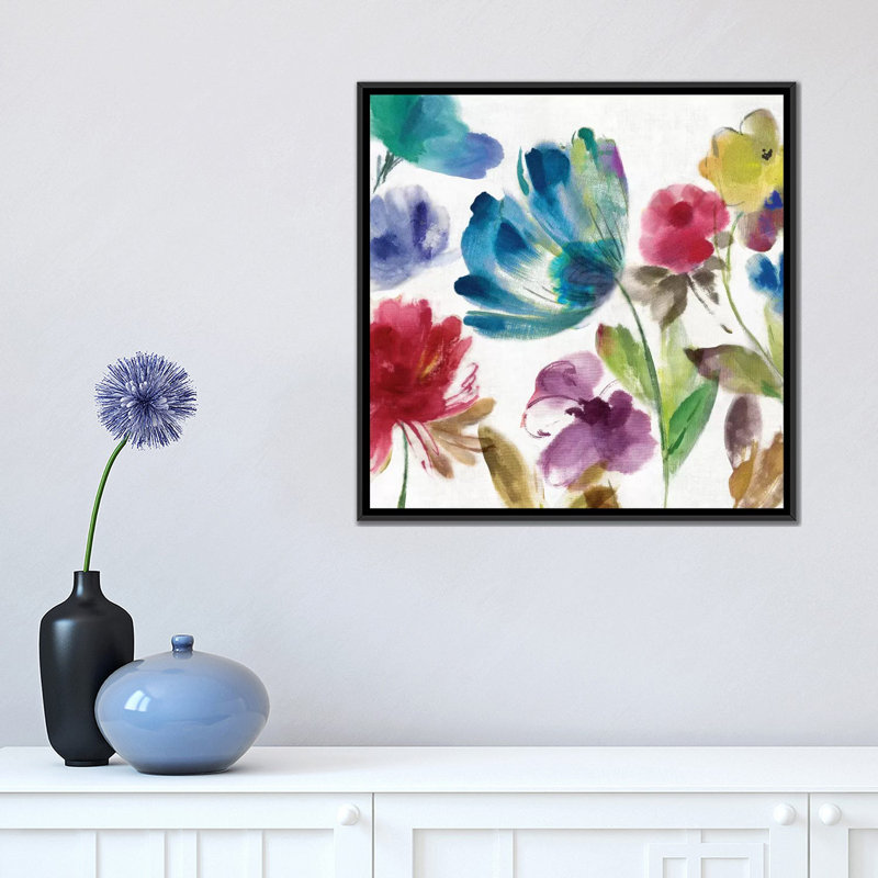 « sarcelle jardin ii », impression sur toile, H 18 po x l 18 po x P 1,5 po, Toile avec cadre noir, Pas de tapis