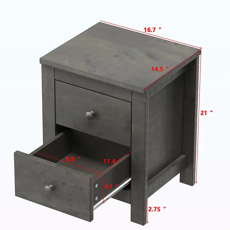 Wood Nightstand Set of 2 with Storage Cabinet for Bedroom, Antique Grey