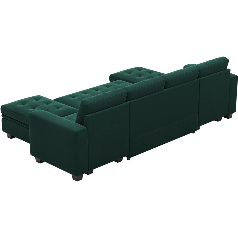 Velvet Sectional Sofa Bed Sleeper, Green Velvet