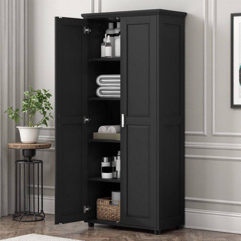 Armoire de rangement haute de luxe, armoire haute 71,25 po avec 2 portes et tablettes réglables, rangement autoportant pour la salle de bain, le bureau et la maison