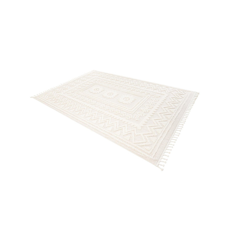 Tapis ivoire en polyester tissé à la machine Amirah, Rectangle 6 pi 1 po x 9 pi
