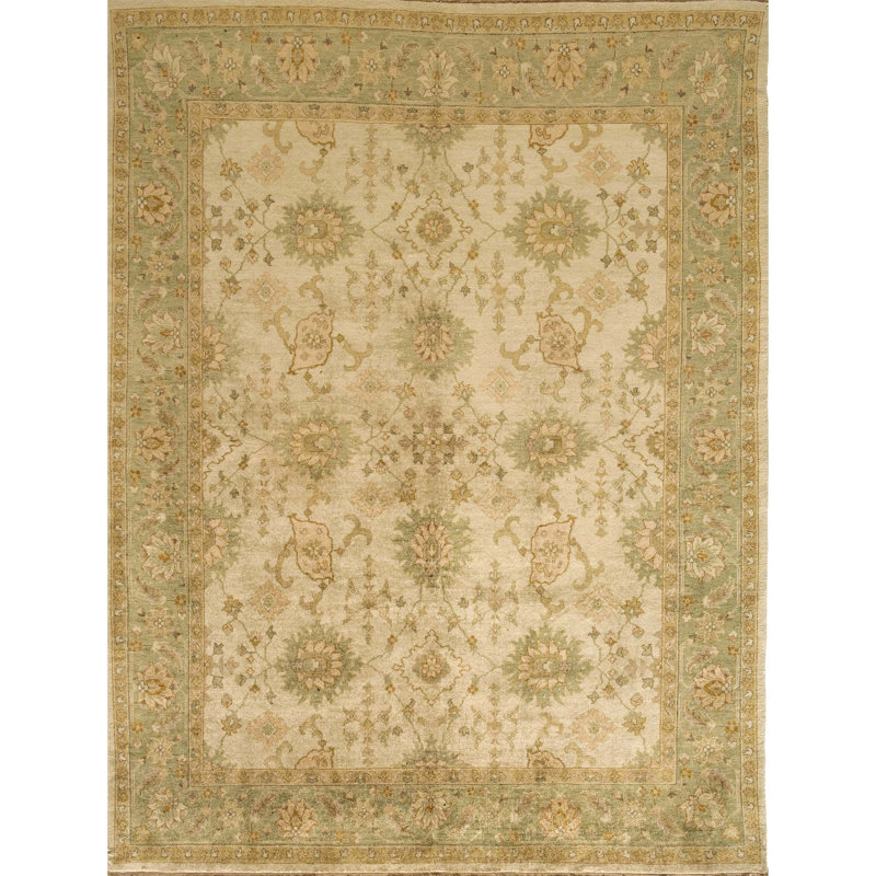 Wool Oriental Area Rug in Brown/Beige, Rectangle 9' x 12'