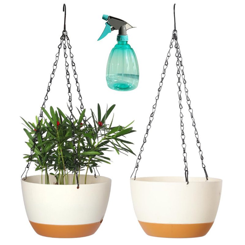 2 Pack Plastic Hanging Planters, White