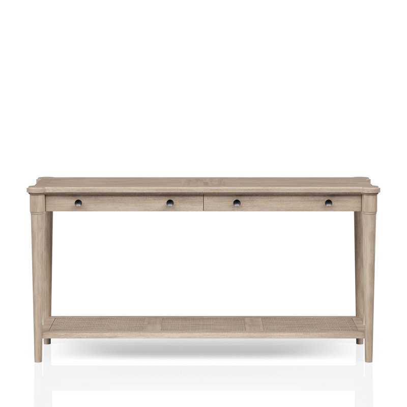 Table couleur sable avec deux tiroirs de rangement et une étagère, largeur 150 cm (59,05 po), finition