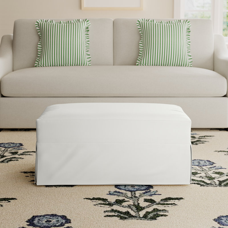 Cranbrook Upholstered Ottoman, Lena Off White Performance Linen Blend