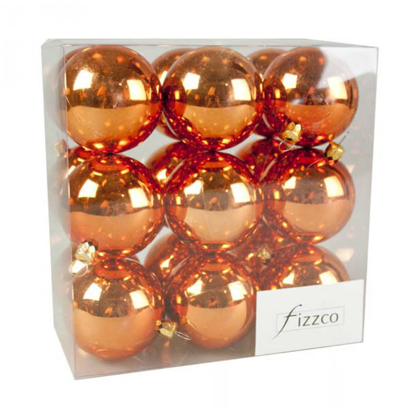 Bauble, Copper Orange Shiny, 4cm H x 4cm W x 4cm D