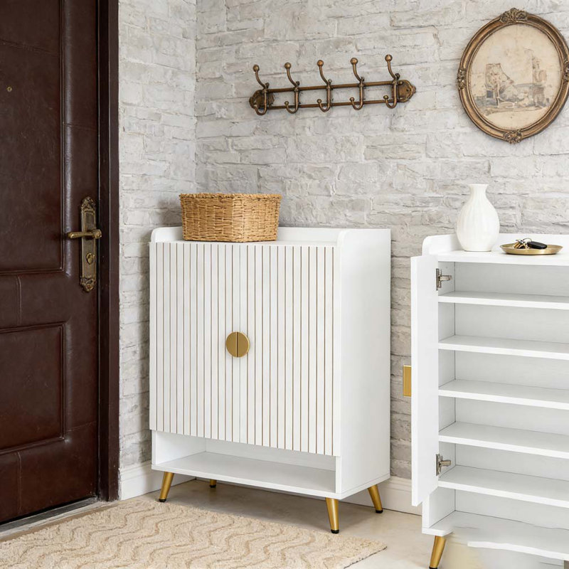 Modern Shoe Storage Cabinet, Gold,White