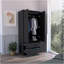 Armoire, garde-robe avec deux tiroirs, tringle, noir-1377960008
