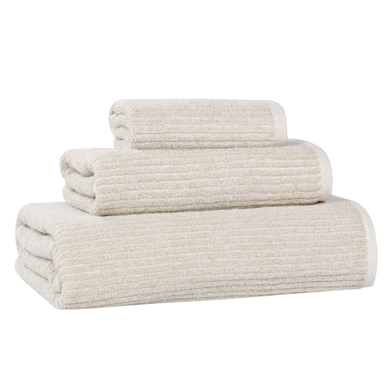 Amberg Viscose Cotton Blend Medium Weight Textured Ribbed 3 Piece Towel Set, Beige