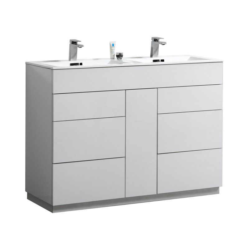 Ensemble de meuble-lavabo double 47 po Ebler Modern, Blanc brillant
