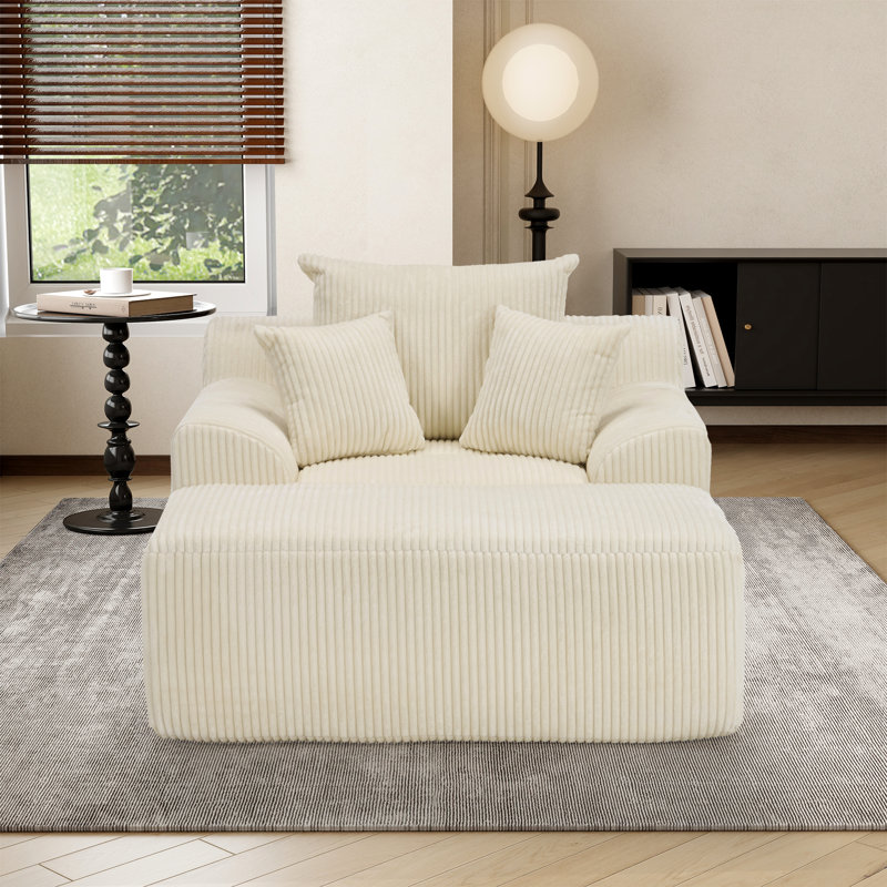 Fauteuil d'appoint avec repose-pieds en velours côtelé avec repose-pieds, Beige