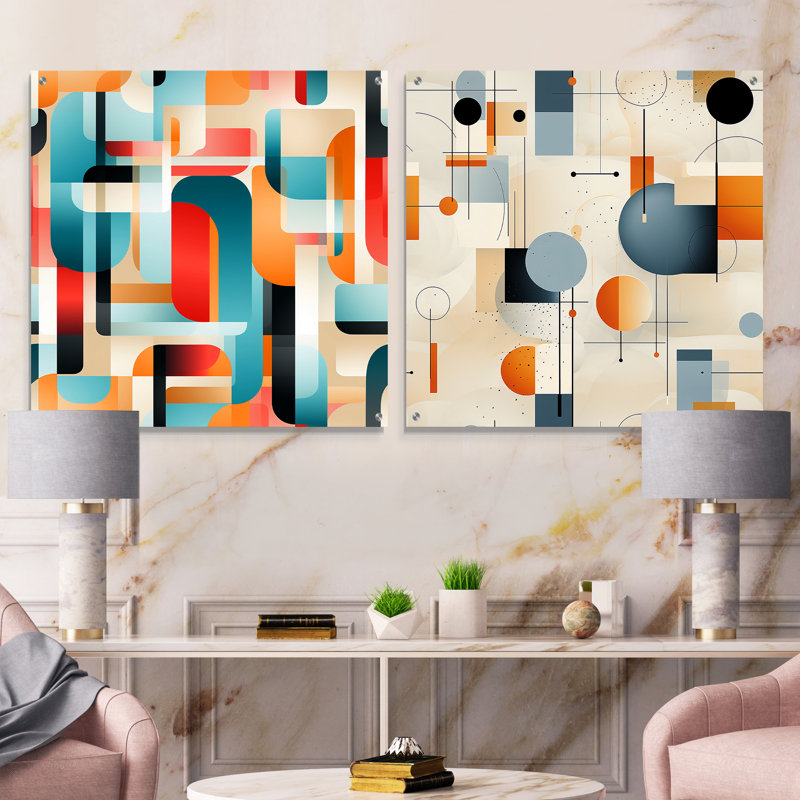 Urban Chic - Ensemble de 2 verres muraux géométriques abstraits en acrylique, H 16 po x l 33 po