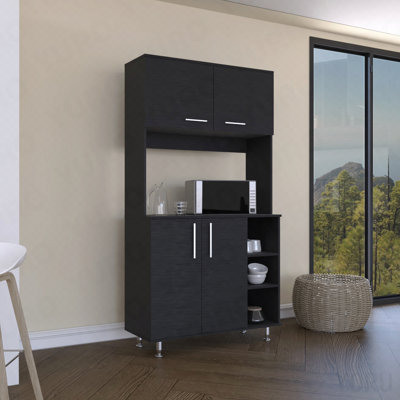 Ensemble de garde-manger, armoire à 2 portes, 3 tablettes pour la cuisine - noir