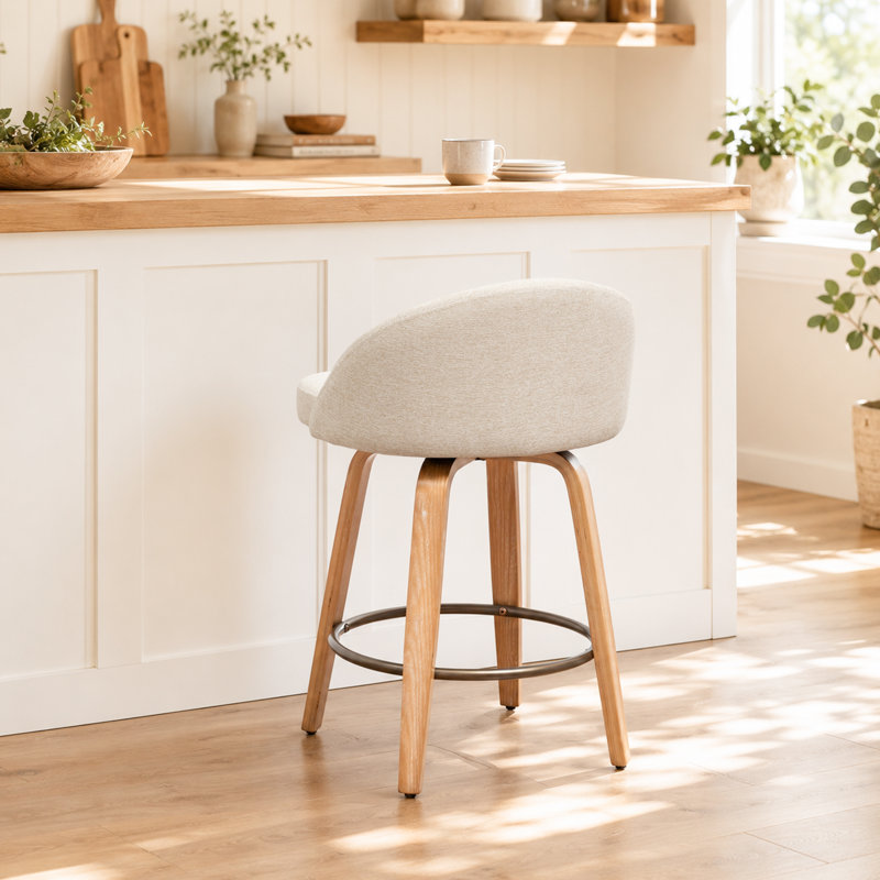 Tabourets de bar pivotants en velours Louise, Beige, Counter Stool (25.39" Seat Height)