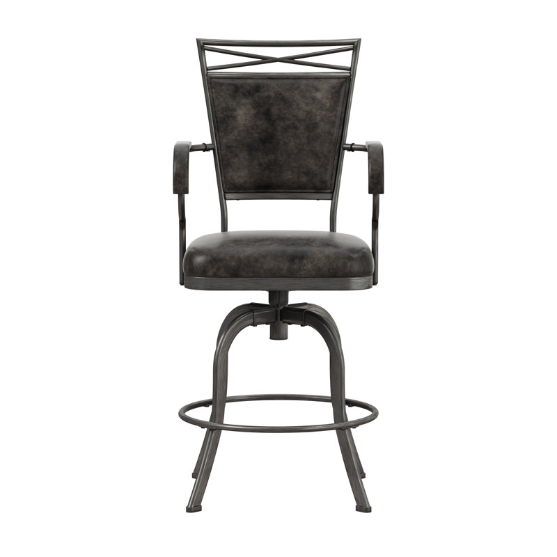 Kazuho Upholstered Metal Swivel Stool, Counter Stool 26" Seat Height, Dark Gray