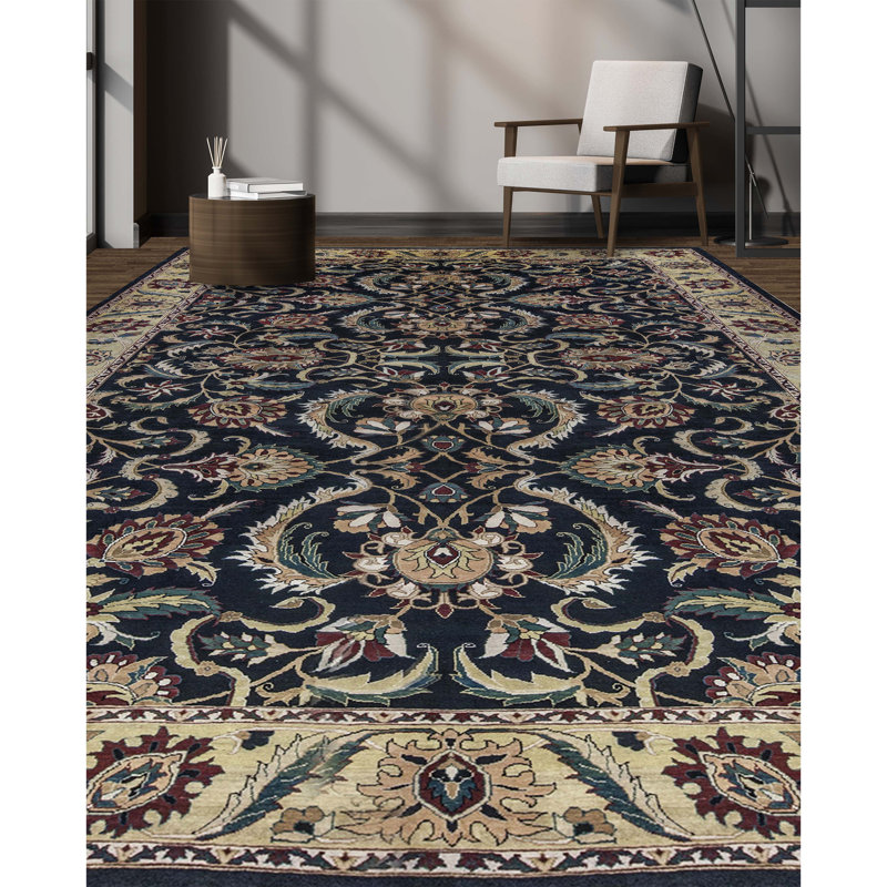 Sultanabad Hand-Knotted High-Quality Black and Gold Area Rug