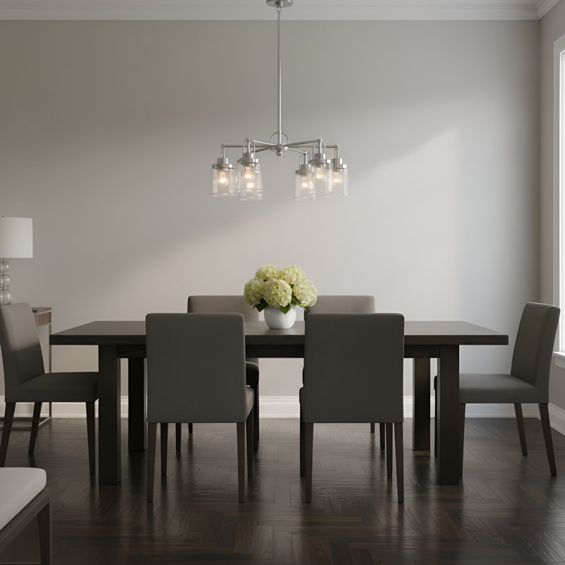 Anders 5 Light Dining Room Chandelier With Clear Shade, Brushed Nickel