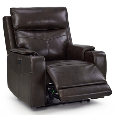 Genuine Leather Zero-Wall Power Recliner with Adjustable Headrest, USB & Type-C Charging Ports