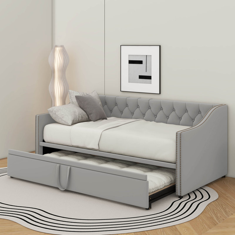Lit de jour simple rembourré avec couchette, Gris