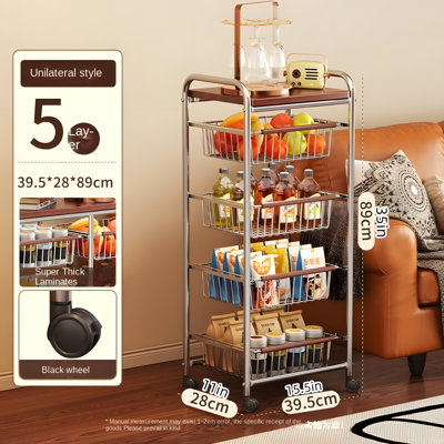 Multi-Functional Rolling Kitchen Cart With Detachable Baskets For Produce & Snack Storage