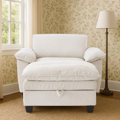Izeyah 51"W Chenille Modular Chaise Lounge, Storage Ottoman