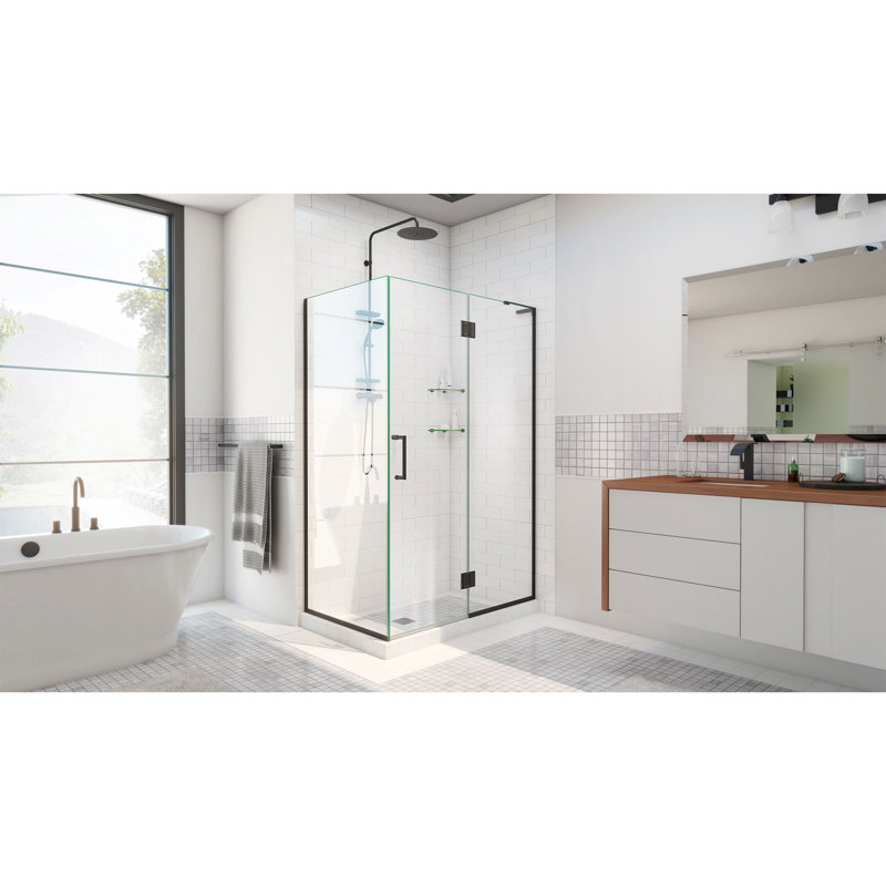Unidoor-X 47.38" x 72" Rectangle Hinged Shower Enclosure, Matte Black, Right Side, 47.375" W x 34" D50