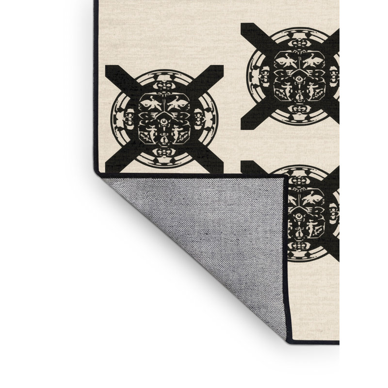 Tapis traditionnel beige à motif de banderoles Samurai, 7 x 10