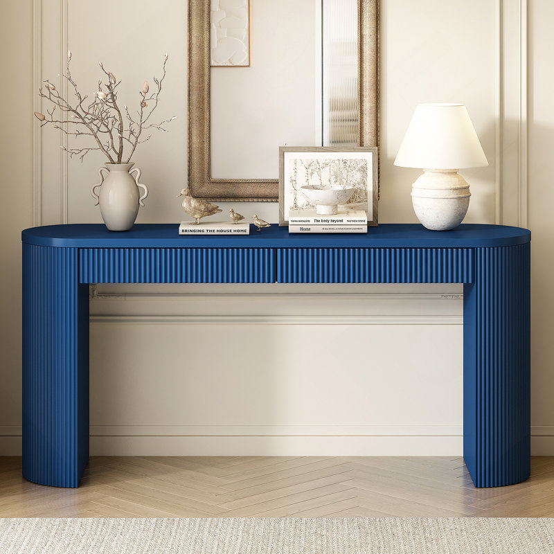 Console sophistiquée avec placage de pin et motif à rayures verticales, idéale pour plusieurs pièces de votre maison, Marine