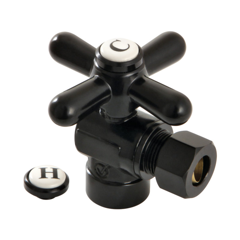 Kingston Brass Vintage 1/2-Inch Sweat x 3/8-Inch OD Comp Quarter-Turn Angle Stop Valve, Matte Black