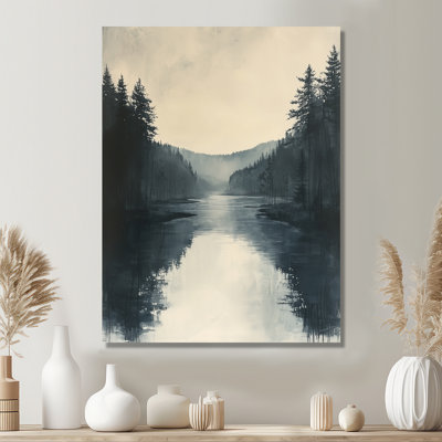 «Vintage Forest By The Lake I - Lake Mountains», impression sur métal