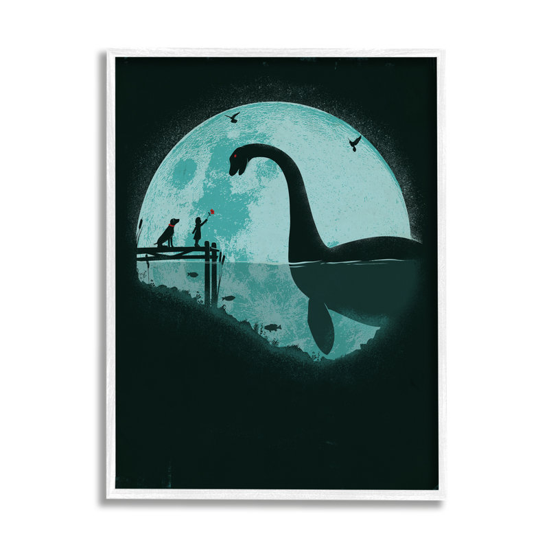 Girl & Loch Ness, Giclée encadrée blanc bord de mer, H 14 po x l 11 po x P 1,5 po
