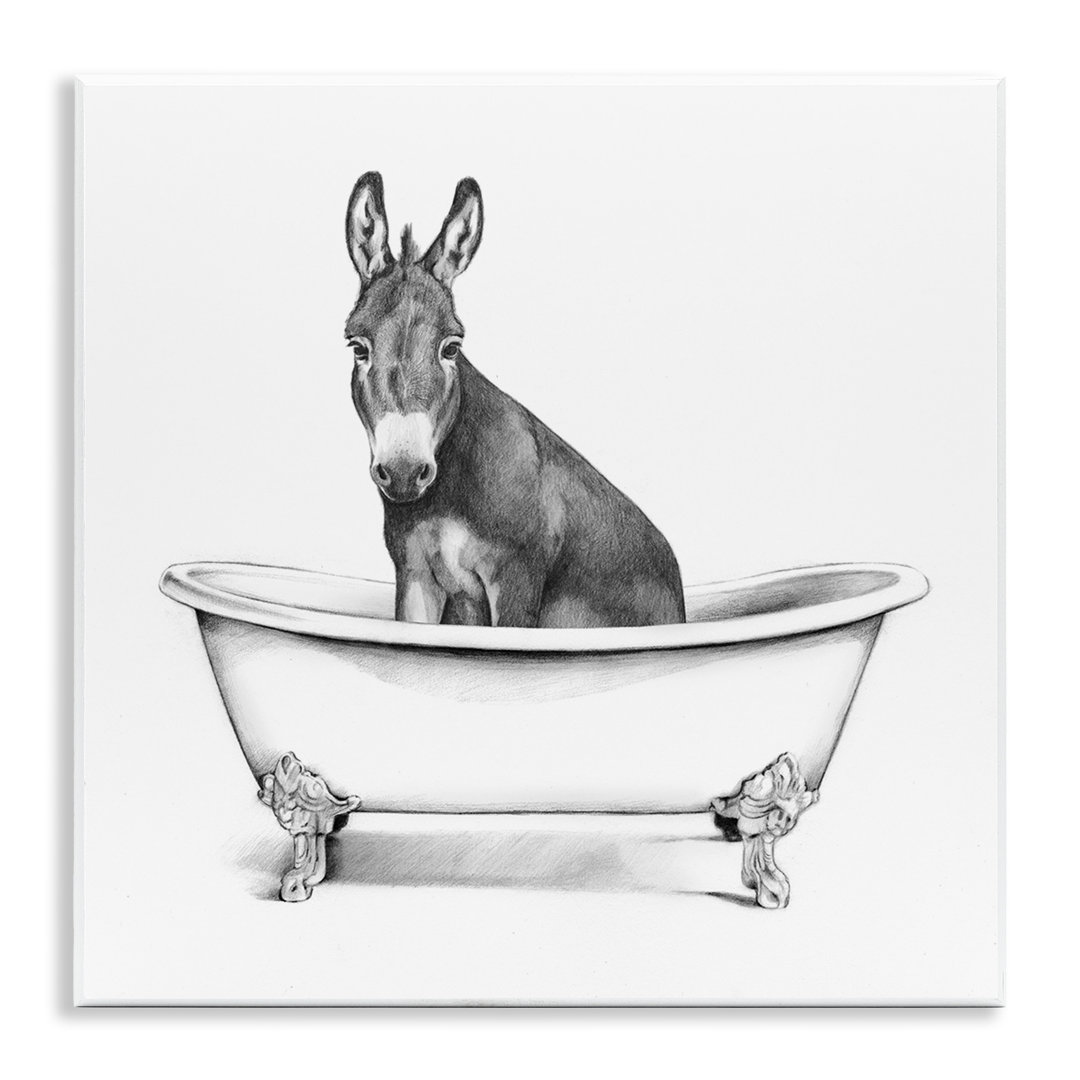 Donkey in Claw Tub Farm Animal Bathroom Sketch by Victoria Borges - Painting Print Stupell Industries