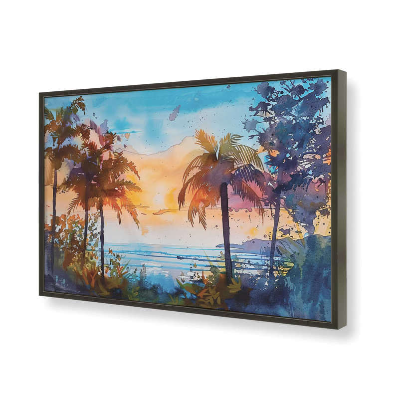«Sunset Coastline View», reproduction encadrée, Noir satiné, H 19 po x l 25 po