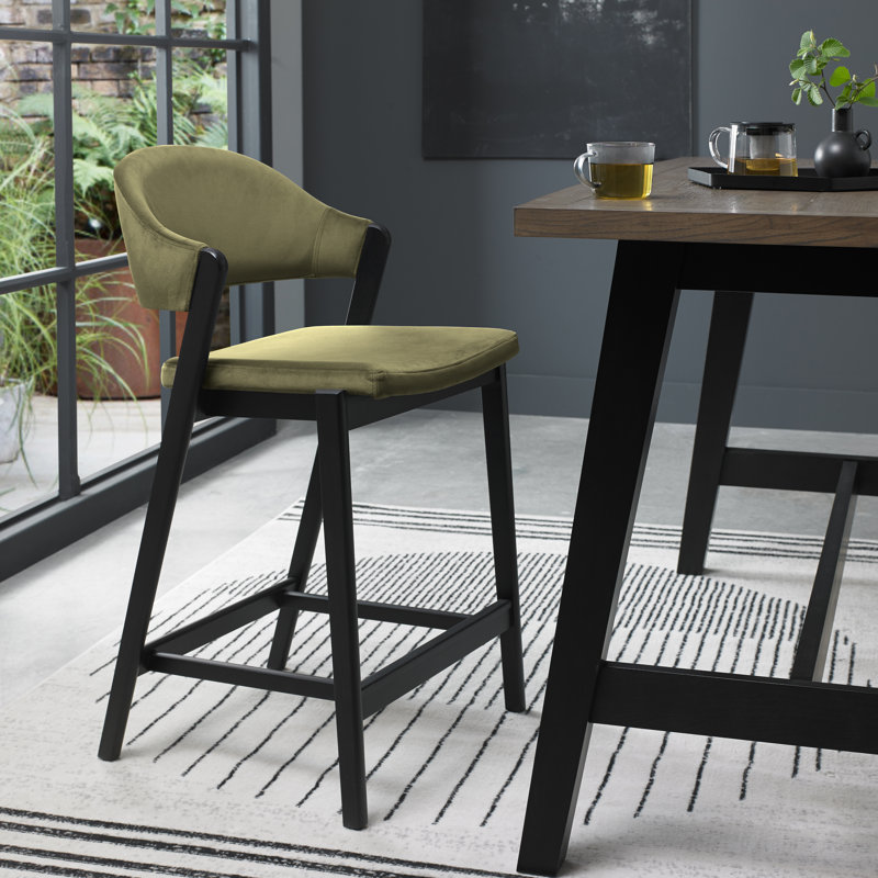 Upholstered Bar Stool with Solid Wood Frame, Cedar, Velvet