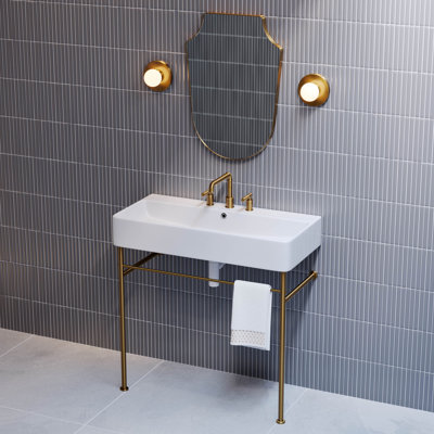 Swiss Madison Carre 34.7" Tall Ceramic Rectangular Pedestal Bathroom Sink with Overflow