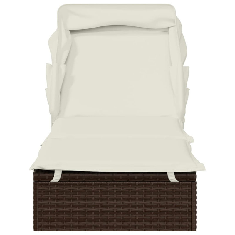 Latitude Run® Sunbed With Foldable Roof 83.9"X24.8"X38.2" Poly Rattan, White, Brown