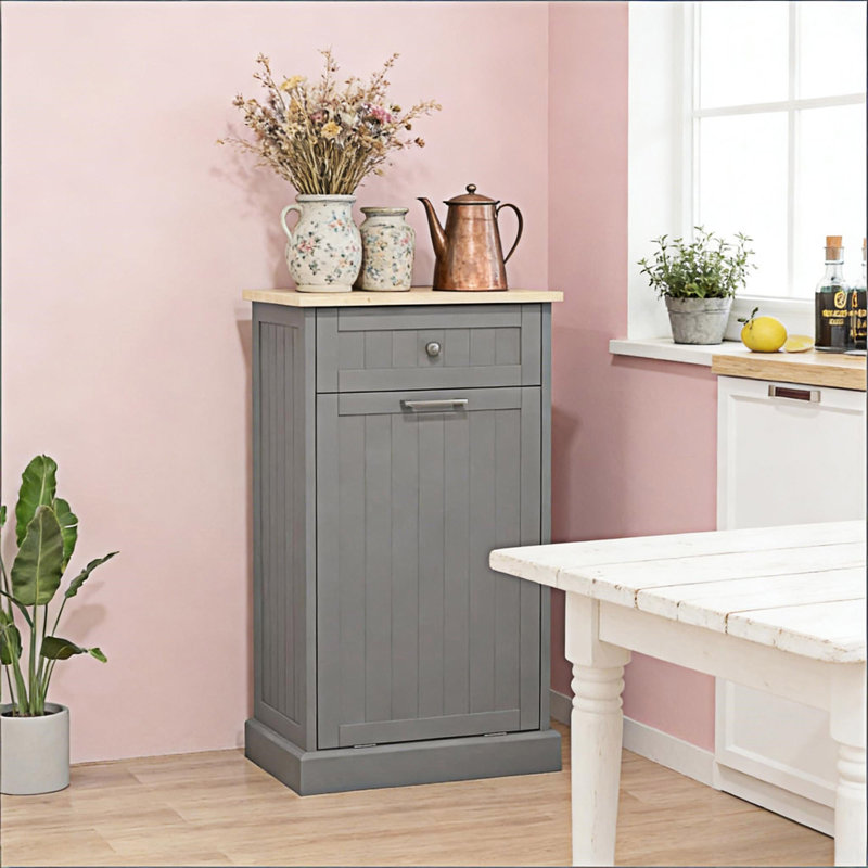 Storage Cabinet,Trash Cabinet,Tilt Out Trash Cabinet(Trash can not included), Gray