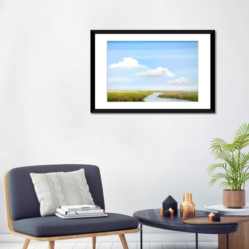 « down the river vi », impression sur toile, H 24 po x l 32 po x P 1 po, Papier d'art encadré noir, Blanc