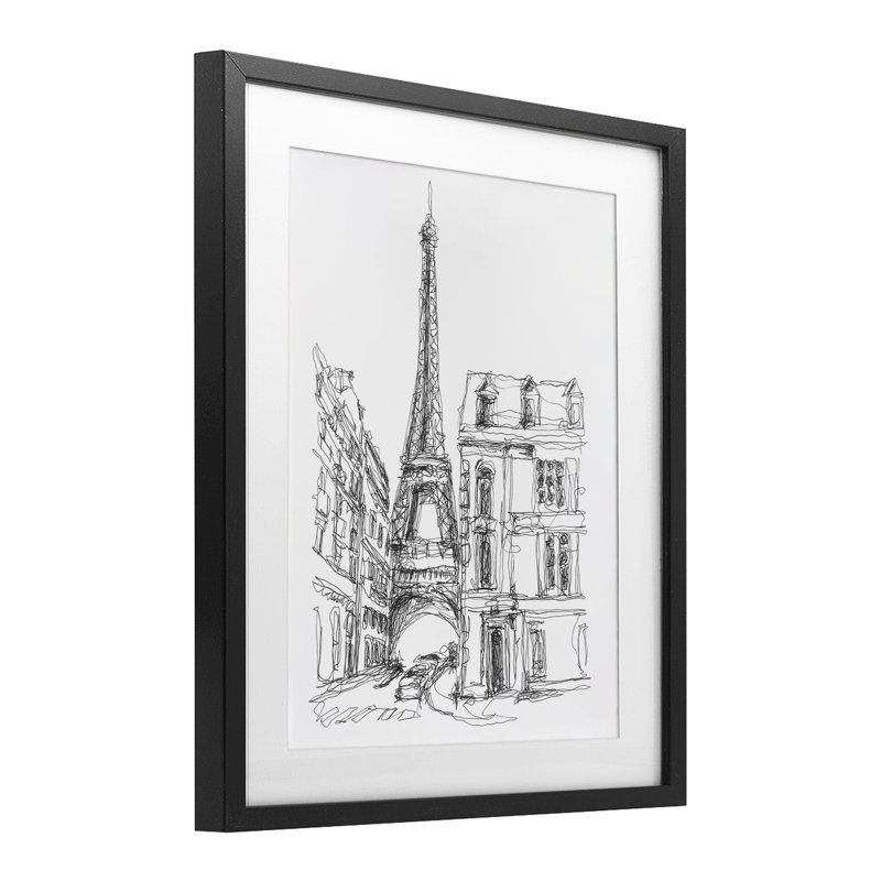Étude d'architecture parisienne, reproduction sous verre, conception par Ethan Harper, Cadre noir minuit, H 21 po x l 17 po