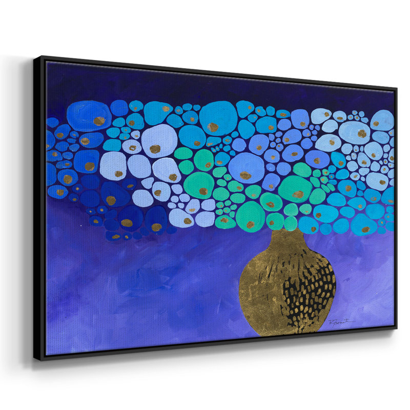 Blue Poppies II, reproduction d'art sur toile, Toile avec cadre flottant noir, H 17 po x l 25 po x P 2 po