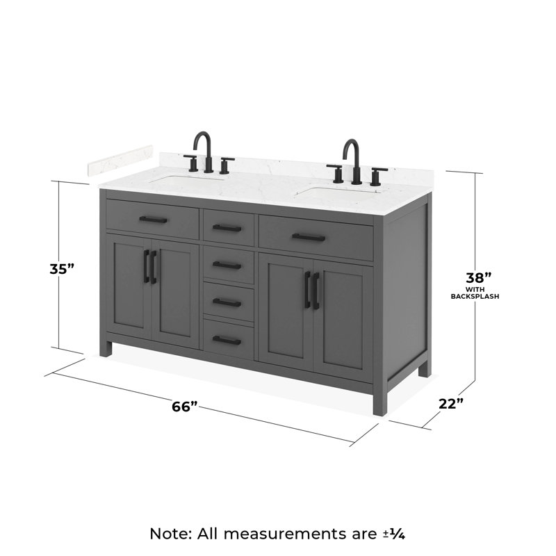 Ensemble de meuble-lavabo double Beckett, Gris foncé avec bordure noir mat, Comptoir en marbre de culture de Carrare
