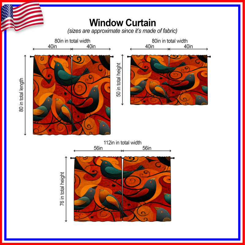 Rideaux oiseaux obscurcissant et obscurcissant Birds - 2 panneaux, 20in x 50in - 2 panels, Transparent