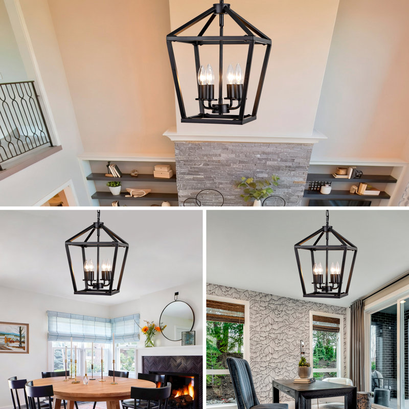 Industrial 4- , Black Lighting With Rustic Accents, E12 Socket, Adjustable For Entryway Lantern Ceiling Bulb, Kitchen