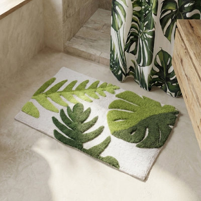 Soft Botanical Tropical Leaf Bath Mat (45 x 72cm)