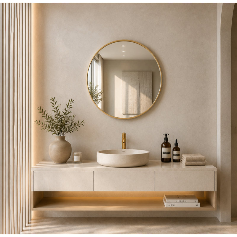 Miroir mural rond en métal Adelina, Gold