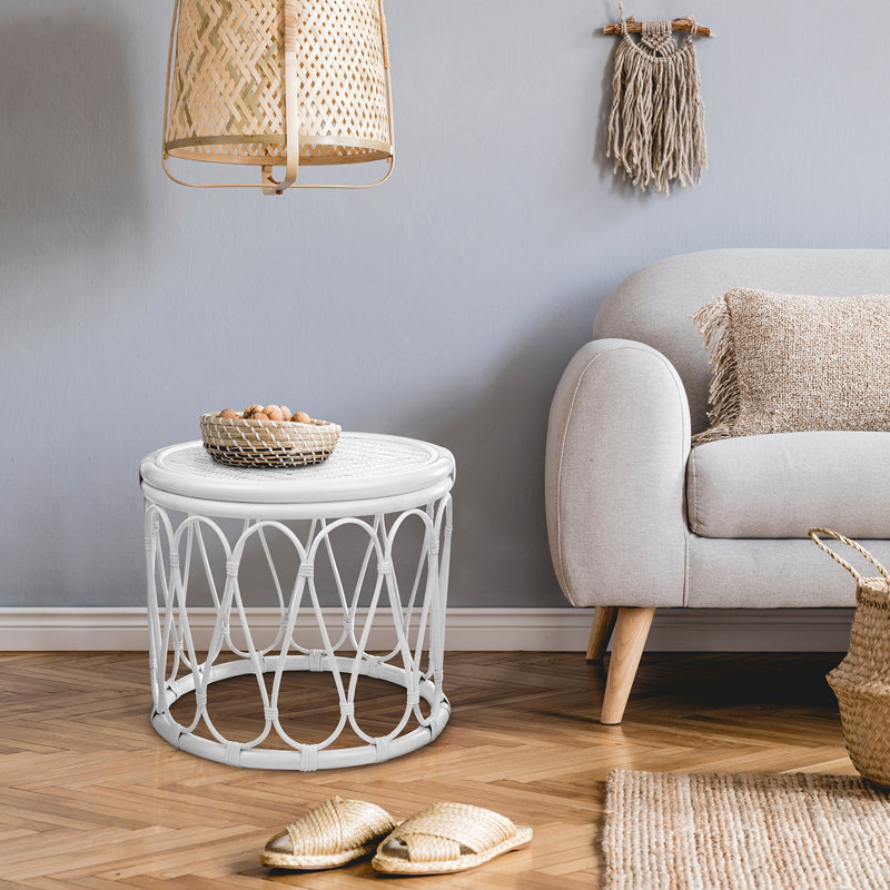 Forehand Drum End Table, White