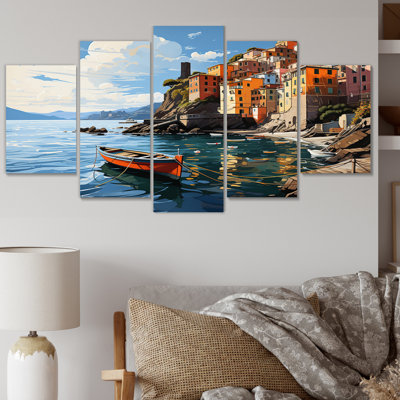 Beige Italie Cinque Terre I - art mural sur toile Italie - 5 panneaux